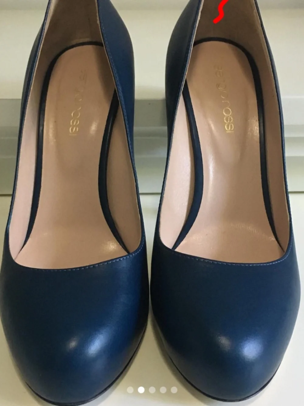 Sergio Rossi Navy Blue Leather Platform Pumps Stiletto Heels Size 37 / US 7